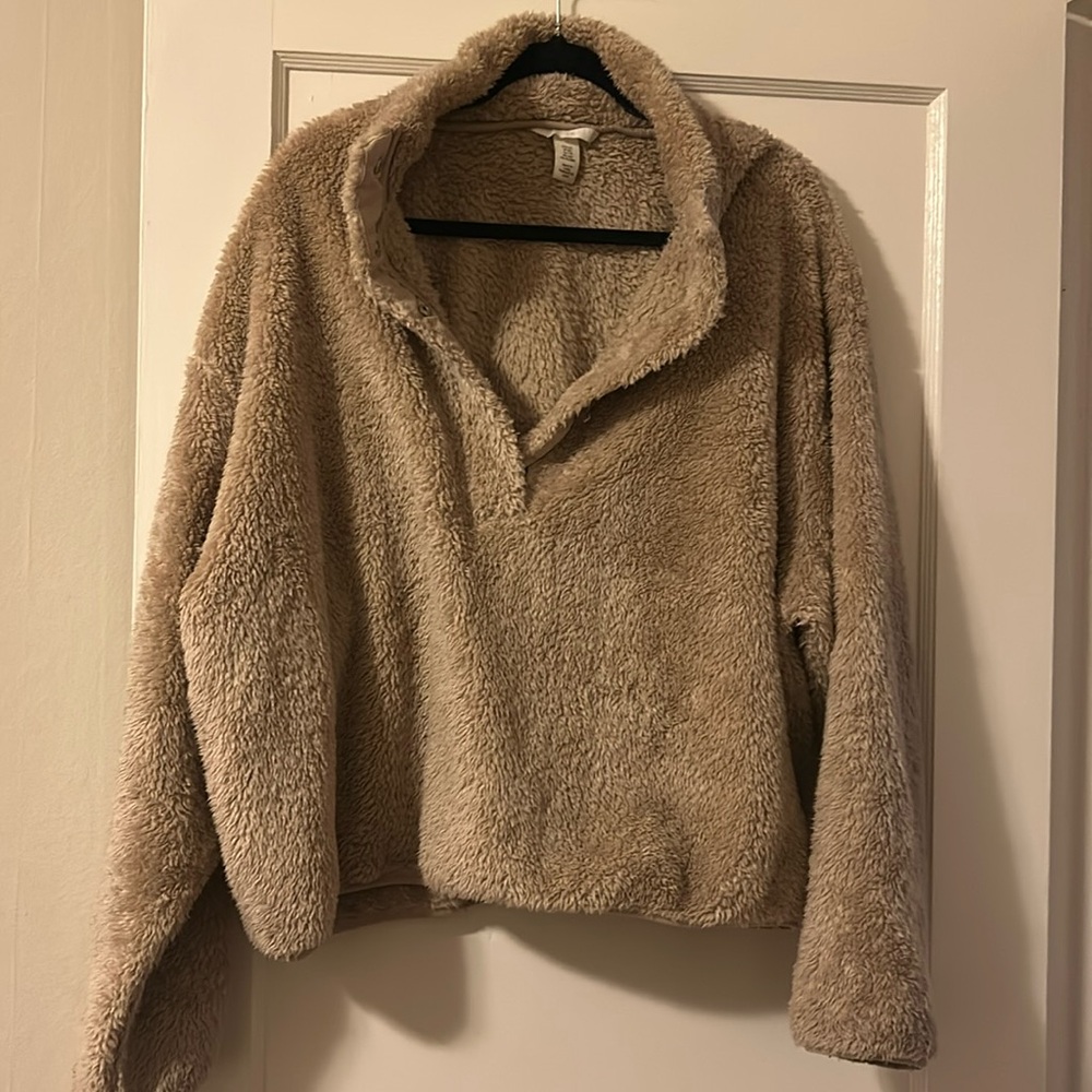 Camel / tan colored, cozy fleece pullover